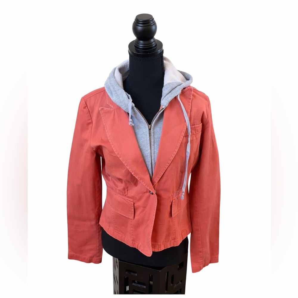 Tulle Coral Cotton Hooded Blazer Jacket Gray Zip Insert Size L